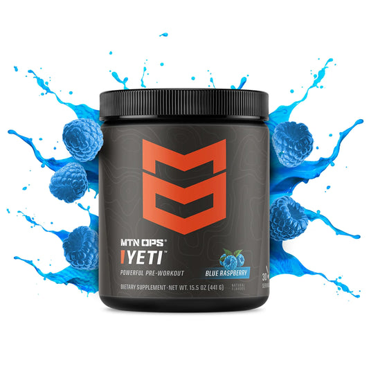 MTN OPS X PRISM Yeti Monster Pre-Workout Powder Energy Drink 30-Serving Tub Blue Raspberry