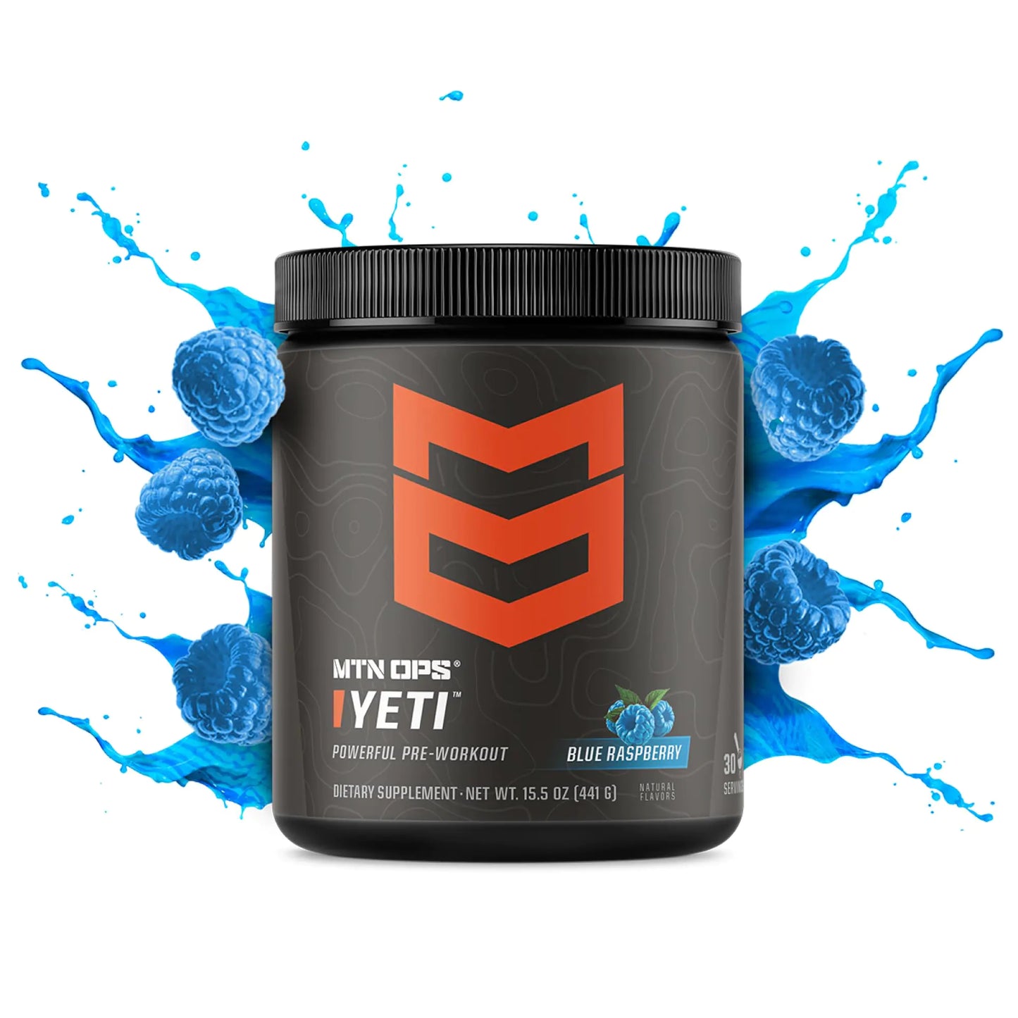 MTN OPS X PRISM Yeti Monster Pre-Workout Powder Energy Drink 30-Serving Tub Blue Raspberry