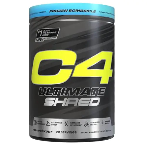 C4 X PRISM Ultimate Shred Pre Workout Powder Metabolism Supplement with Cayenne Extract+300mg Caffeine+TeaCrine+Dynamine - Frozen Bombsicle 20 Servings