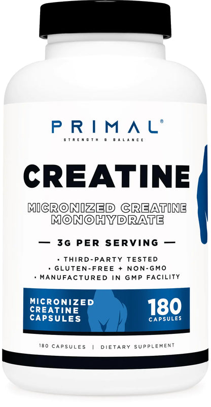 PRIMAL X PRISM Creatine Monohydrate (3000 Mg 180 Caps) - Gluten-Free Non-GMO