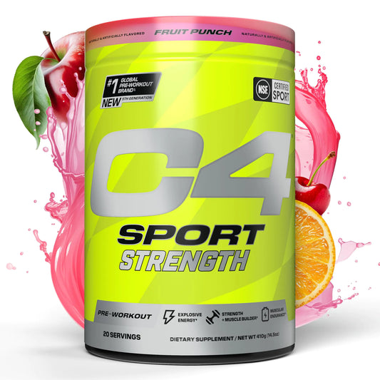 C4 X PRISM Sport Strength Pre Workout Powder - NSF Certified for Sport - Beta-Alanine Creatine 200mg Caffeine - Sugar Free Energy Supplement for Men & Women - Fruit Punch 20 Servings