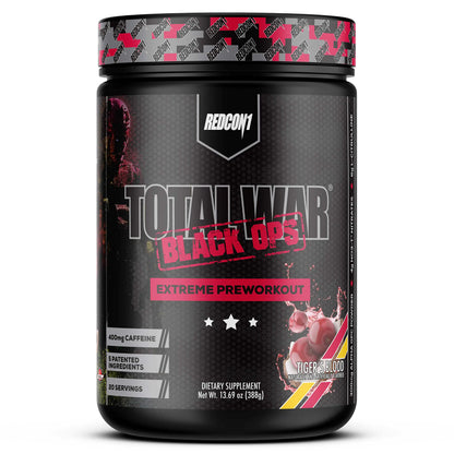 REDCON1 X PRISM Total War Black Ops Extreme Preworkout Tigers Blood High Stimulant 400 mg Caffeine NO3-T Nitrates + L-Citrulline Increase Blood Flow Muscle Pumps (20 Servings)